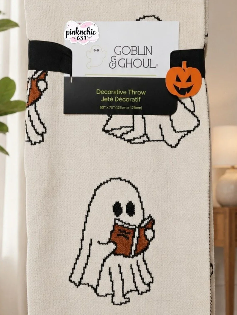 Viral Goblin & Ghoul Ghost Reading Book Knit Halloween Throw Blanket